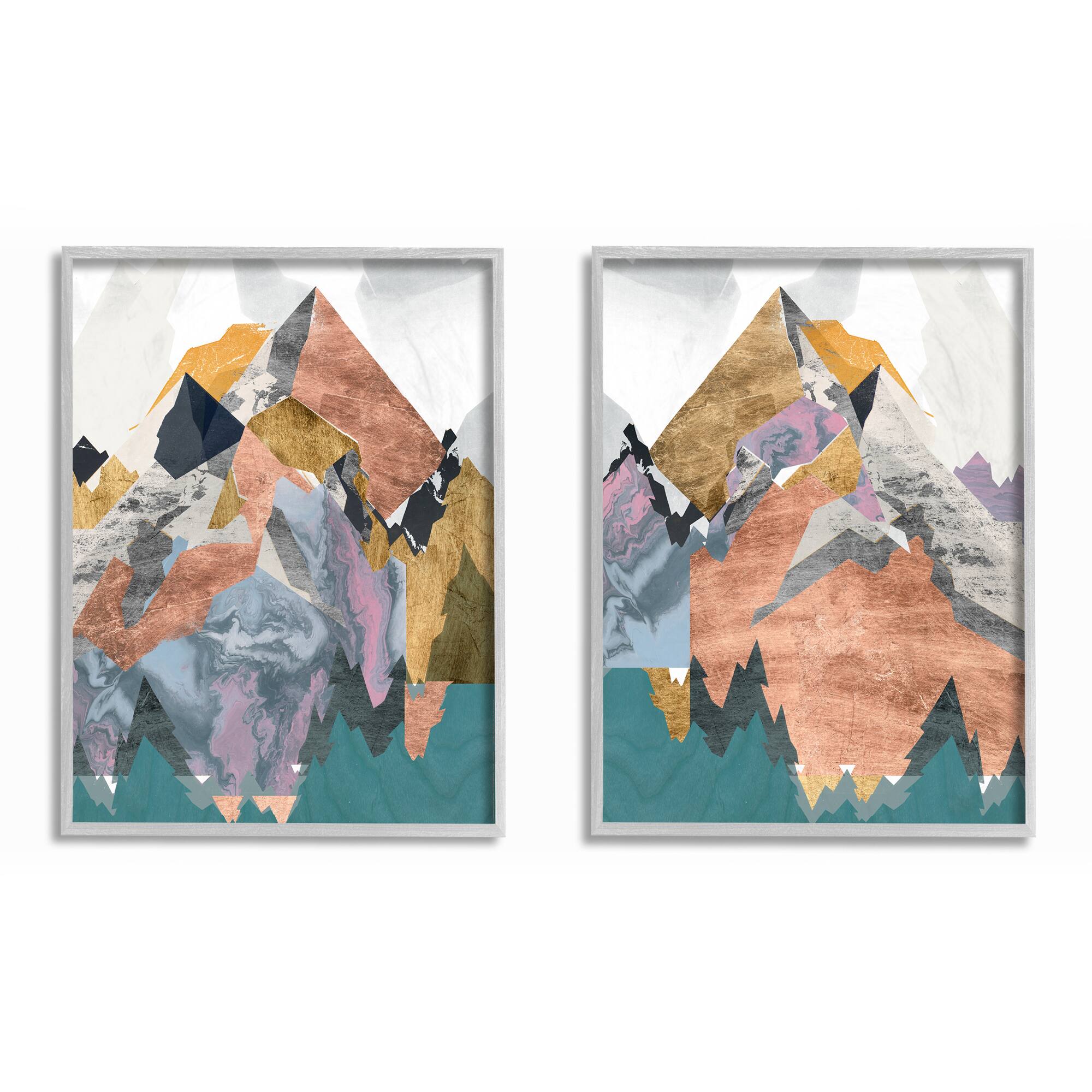 Stupell Industries Foil Collage Abstract Mountain Landscape Gray Framed Wall Art Set